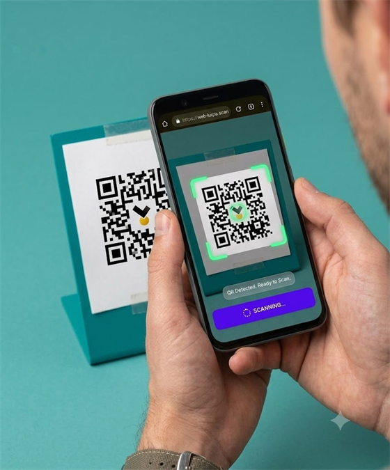 A customer scanning a Web QR code with their phone